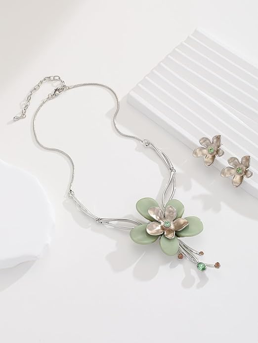 Chunky Statement Jewelry Set Vintage Retro Leaf Flower Floral Geometric Bohemian Boho Bib Necklace Earring Set Fashion Costume Jewelry for Women Girls Wedding Party Prom Unique Gift