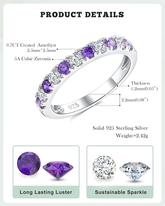CAIDIKA Created Ruby/Sapphire/Emerald Stackable Rings for Women 14K Gold Plated/ 925 Sterling Silver 2.2mm Wedding Band Ring (with Gift Box)