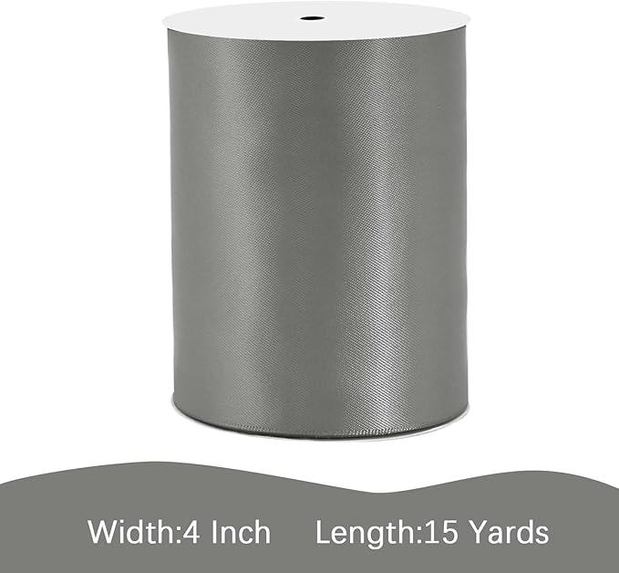 LEEQE Silver Satin Ribbon 4 inch X 15 Yards Polyester Ribbon for Gift Wrapping Very Suitable for Weddings Party Hair Bow Invitation Decorations and More