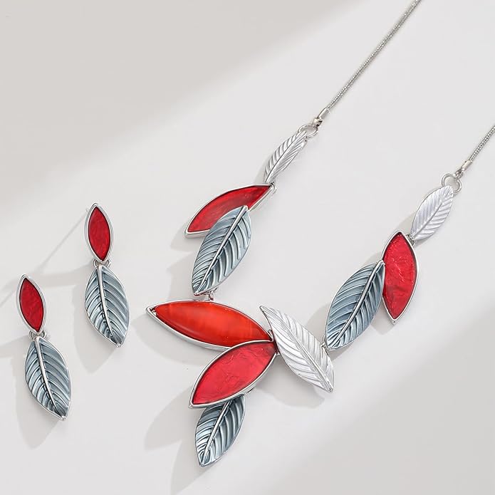 Vintage Chunky Statement Jewelry Set Retro Leaf Floral Geometric Bohemian Boho Bib Necklace Earring Set Fashion Costume Jewelry for Women Girls Wedding Party Prom Unique Gift