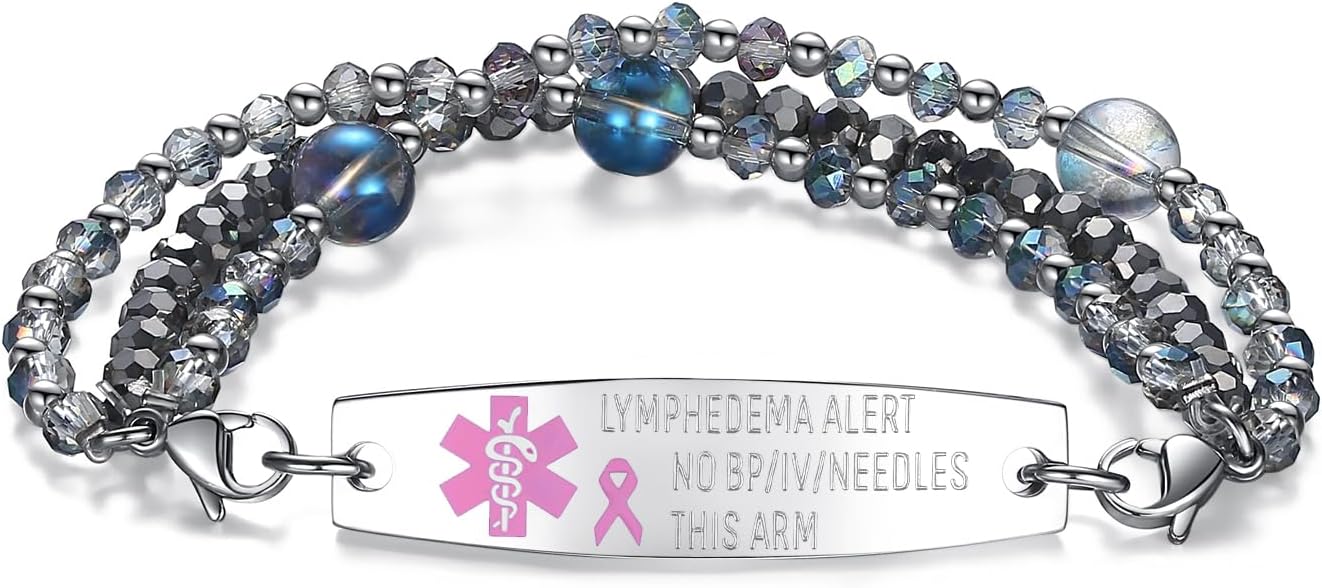mnmoom 7.5 inch interchangeable Medical id bracelets for Women beads Medical alert bracelets with customize engraving