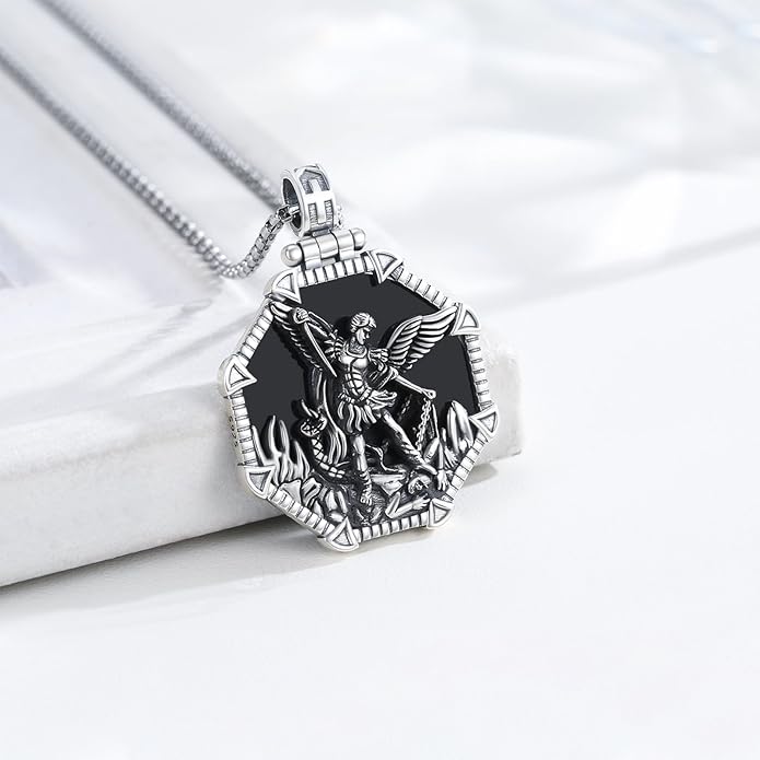 Taioiat Saint Necklace 925 Sterling Silver St Necklace Amulet Pendant Jewelry Religious Gift for Men Women