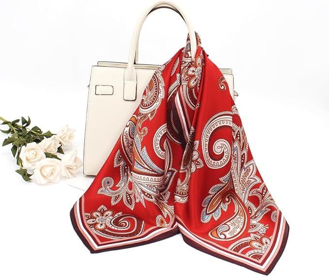 ANDANTINO 100% Mulberry Silk Square Scarf for Hair-25.6" X25.6'' Women Men Natural Silk Neckerchief Digital Printed Headscarf