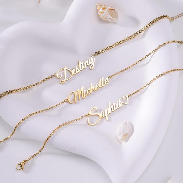 Yofair Ankle Bracelets for Women 18K Gold Plated Custom Gold Name Anklet Personalized Dainty Anklet Bracelet Summer Beach Jewelry for Women