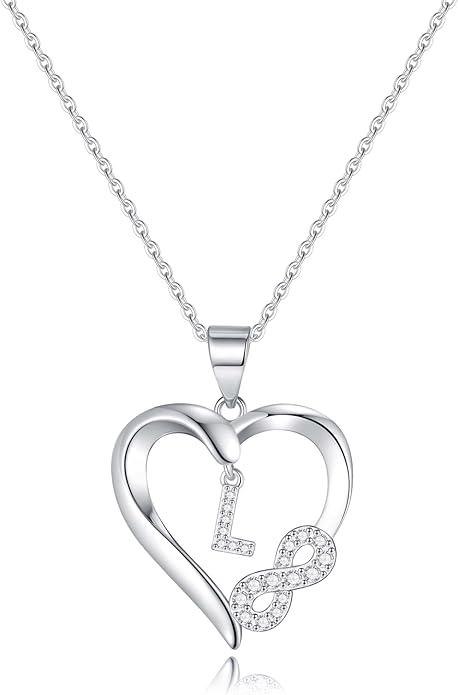 Valentine's Day Gifts for Women - Heart Initial Sterling Silver Necklace with Cubic Zirconia Heart Pendant, Elegant Jewelry Gift for Mom Wife Girlfriend, Perfect Birthday Present in Gift Box