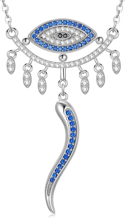PELOVNY Evil Eye Necklaces 925 Sterling Silver Nazar Eye Protection Necklace Amulet Jewelry Gifts for Women