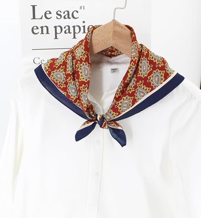 ANDANTINO 100% Pure Mulberry Silk Small Square Scarves -21'' x 21''- Digital Printed Neckerchief –Women Men Lightweight Scarf