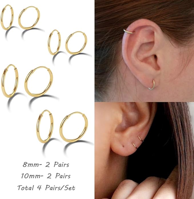 Silver Hoop Earrings- Cartilage Earring Small Hoop Earrings for Women Men,4 Pairs of Hypoallergenic 925 Sterling Silver Tragus Earrings