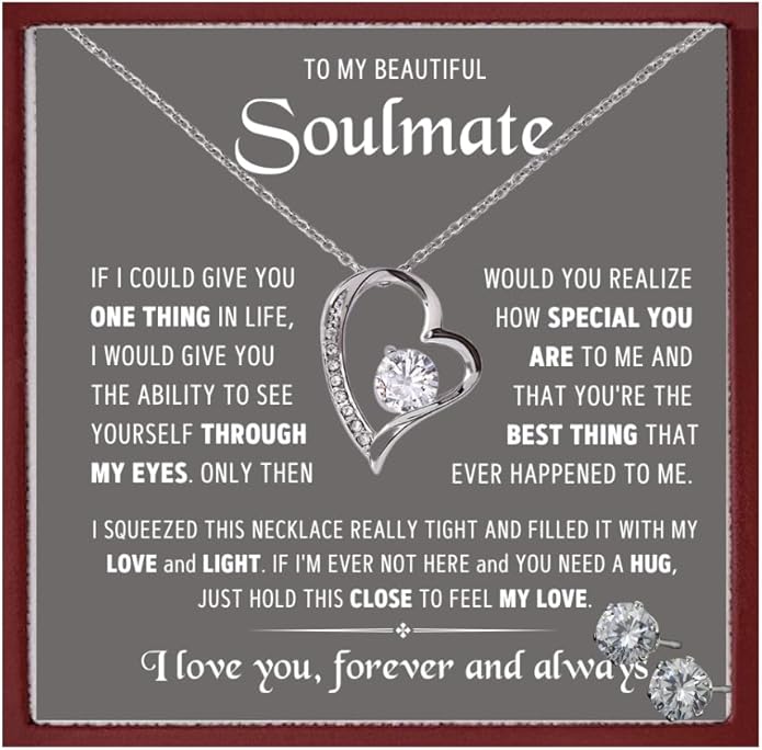 To My Soulmate Necklace For Women, Soul Mate Jewelry for Women, Future Wife Gifts, To My Wife Necklace from Husband, Gifts for Girlfriend, Pendant With Message Card