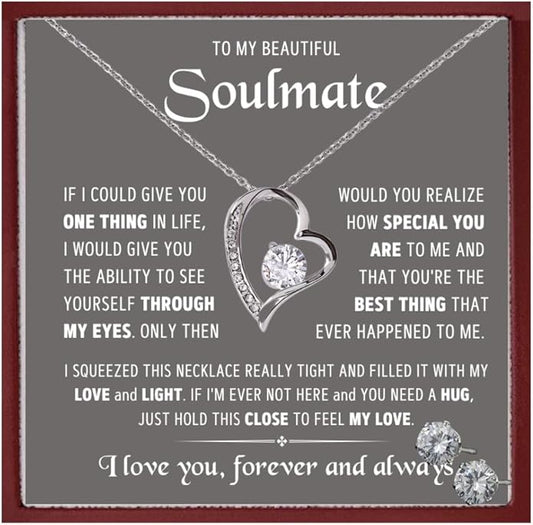 To My Soulmate Necklace For Women, Soul Mate Jewelry for Women, Future Wife Gifts, To My Wife Necklace from Husband, Gifts for Girlfriend, Pendant With Message Card