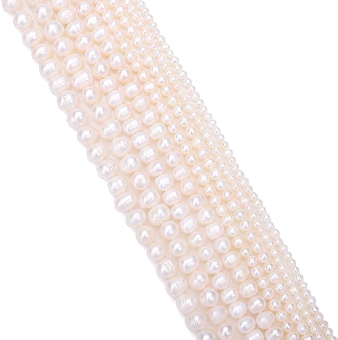 BEADIA Natural Pearl Beads Potato 6-7mm White Freshwater Cultured Loose Gemstone Beads for DIY Jewelry Making 13.8''/Strand