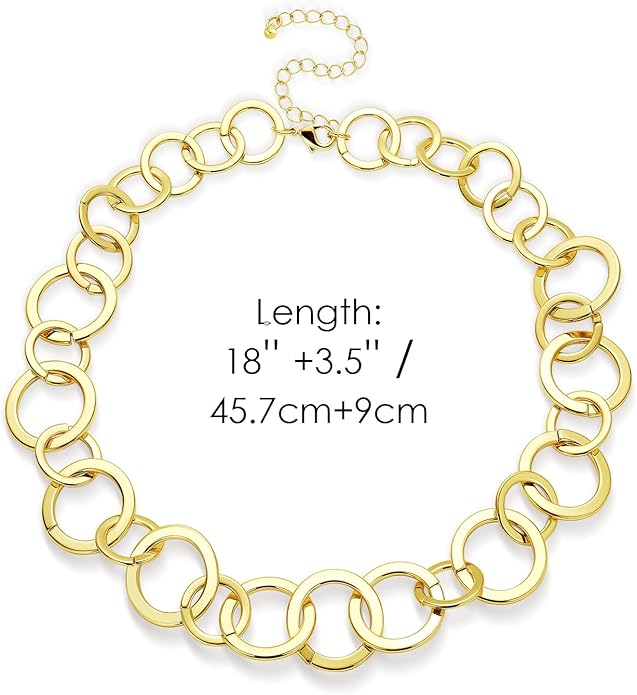 Chunky Gold Necklace for Women: 14k Gold Plated Loop Chain Link Statement Choker Necklace for Women - Chunky Fashion Pendant Jewelry