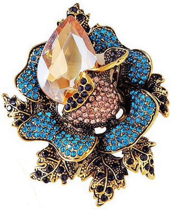 Rhinestone Flower Brooch For Women Crystal Rose Flower Brooch Pin Big Size Rhinestone Crystal Flowers Broochs Stylish Rhinestone Rose Flowers Pin Elegant Clothing Hat Bag Accessories