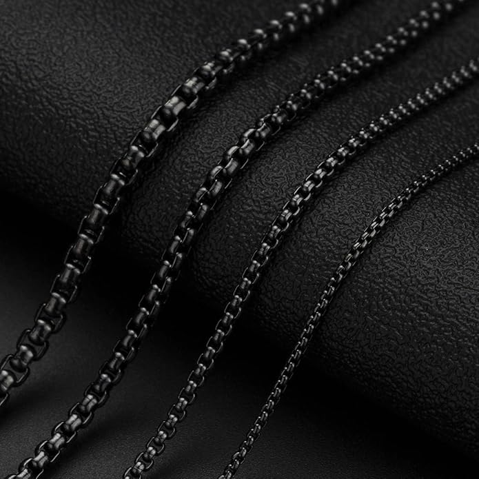 Bowisheet Black Square Rolo Chain Stainless Steel Round Box Chain Necklace Men Women