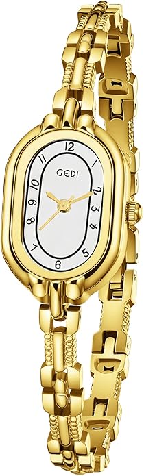 Women's Vintage Oval Watches Luxury Minimalism Bracelet Small Gold Tone Watch Ladies Analog Waterproof Watch Fashion Bangle Bracelet Dress Watch with Stainless Steel Band