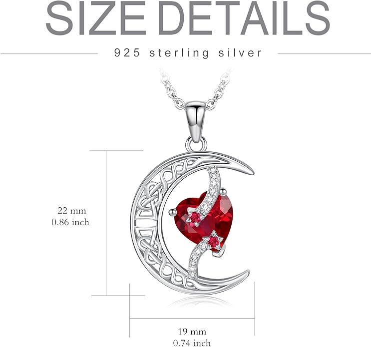 TOUPOP Moon and Star Birthstone Necklace for Women 925 Sterling Silver Celtic Moon Jewelry Birthday Christmas Gifts for Her Girlfriend