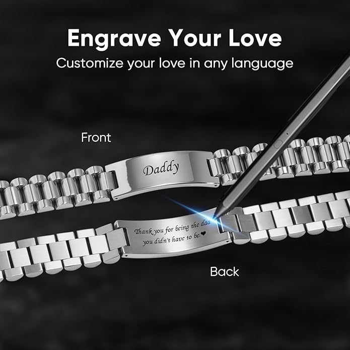 VNOX Masculine Watch Band Stainless Steel Link Bracelet Personalized Jewelry Gift for Men DAD Father Husband Boyfriend
