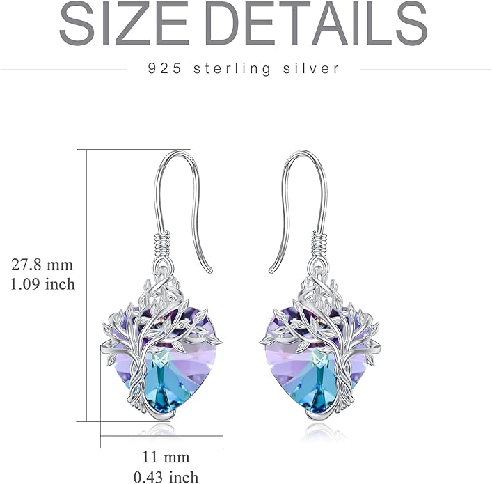 TOUPOP Tree of Life Earrings 925 Sterling Silver Family Tree Dangle Drop Earrings Crystal Jewelry Birthday Christmas Gifts for Women Her