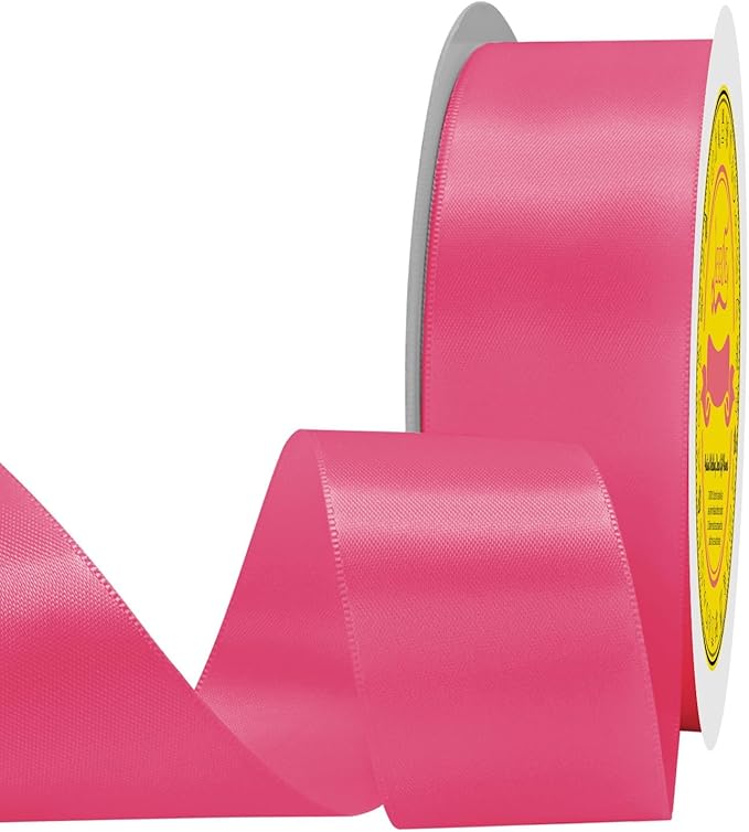 LEEQE Hot Pink Satin Ribbon 1-1/2 inch X 50 Yards Polyester Ribbon for Gift Wrapping Very Suitable for Weddings Party Hair Bow Invitation Decorations and More