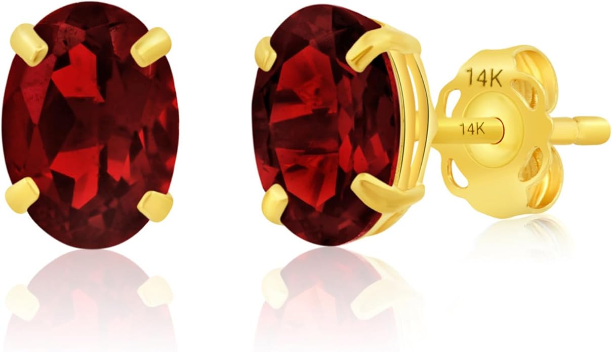 14k Gold Oval Stud Earrings for Women with Push Backs | 7x5mm Gemstone Birthstone Earrings | Real 14 Karat Gold Earrings Studs | Hypoallergenic Gemstone Stud Earrings for Women by MAX + STONE