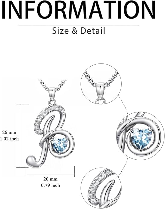 Christmas Gifts for Women Alphabet A to Z Initial Birthstone Pendant Necklaces for Women - 18k White Gold Plated Personalized Name Jewelry Valentine Mothers Day Birthday Gifts for Women Her Girlfriend