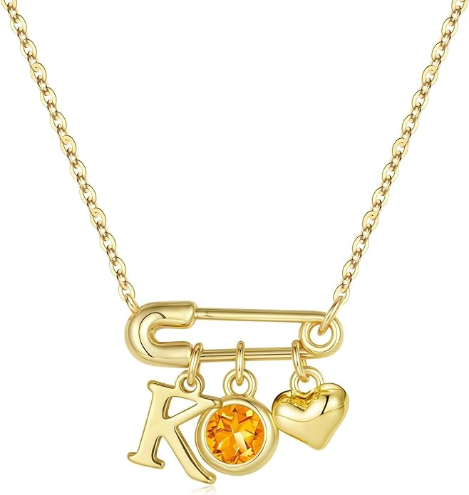 MONOOC Christmas Gifts for Women Girls - 14K-Gold-Plated Dainty Paperclip Heart Initial Necklace Birthstone Necklace Jewelry Birthday Gifts for Women Her Mom Friend Wife Sister