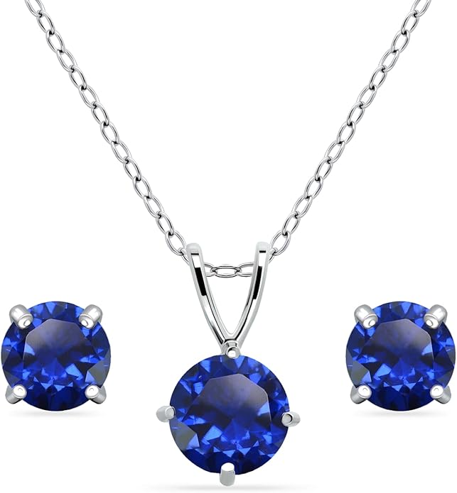 Jewelry Sets for Women, Necklace and Earring Sets for Women, Birthstone Jewelry, Genuine or Synthetic Gemstone, Round Solitaire, Pendant Necklace, Stud Earrings, Sterling Silver Jewelry or Gold Flash