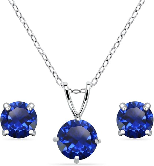 Jewelry Sets for Women, Necklace and Earring Sets for Women, Birthstone Jewelry, Genuine or Synthetic Gemstone, Round Solitaire, Pendant Necklace, Stud Earrings, Sterling Silver Jewelry or Gold Flash