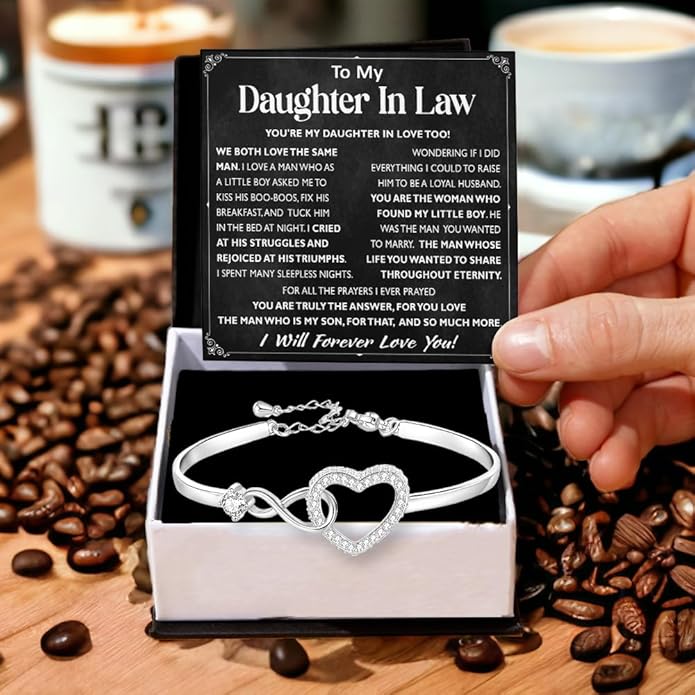To My Beautiful Daughter In Law Bracelet From Mother-In-Law, Daughter In Law Birthday Gifts, Infinity Star Heart Bracelet For Her With Heartfelt Message Card & Elegant Box, Bonus Daughters Bracelets