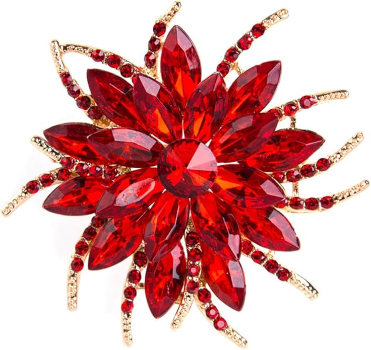 Rhinestone Sunflower Brooch Pin Red Pink Flower Brooch Stylish Crystal Brooch Elegant Clothing Hat Bag Accessories Jewerly for Women