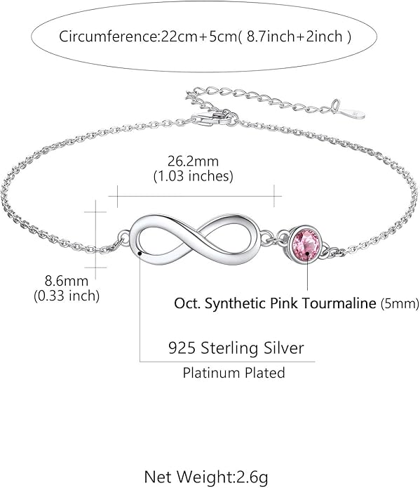 Custom4U Personalized Infinity Ankle Bracelets for Women 925 Sterling Silver Anklet Bracelet Endless Love Symbol Birthstone Charm Adjustable Foot Chain Jewelry Mothers Day Gifts for Mom Wife Women Her
