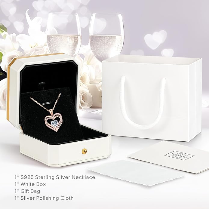 Vakki Birthstone Jewelry for Women Pendant Necklace 925 Sterling Silver Heart Necklace Birthday Gifts for Wife Daughter Girlfriend