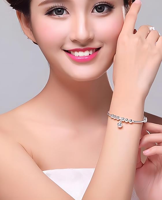 S925 Silver Bangle Bracelet for Women, Elegant Women‘s Sterling Silver Bracelet Bangle Adjustable 6.4-7.8 inches Small Size