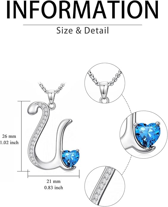Christmas Gifts for Women Alphabet A to Z Initial Birthstone Pendant Necklaces for Women - 18k White Gold Plated Personalized Name Jewelry Valentine Mothers Day Birthday Gifts for Women Her Girlfriend