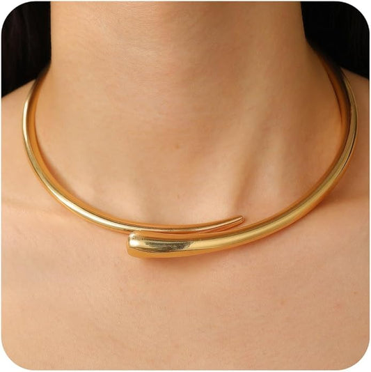 Chunky Plated Gold Necklace for Women Trendy Open Cuff Gold Collar Teardrop Thick Choker Gold Plating Statement Necklaces