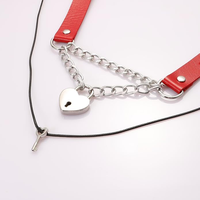 MILAKOO PU Leather Punk Choker Necklaces Circle/Heart Charm Adjustable Collar Necklace for Women