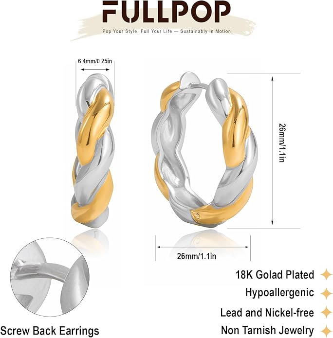 Fullpop Gold Earrings Set for Women Trendy, 18k Gold and Silver Stackable Huggie Hoop Earrings Statement Earrings for Women Trendy Small Gold Hoops Waterproof Non Tarnish Jewelry Gifts for Her