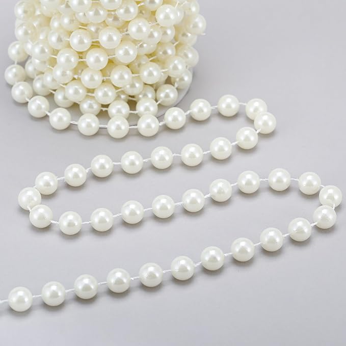 Rytenz Pearls String Bead, Ivory Color Faux Pearl Beads Roll Strand for Wedding Party Christmas Tree and Flowers Decorations Garland DIY Crafts (12mm- 26.2 Feet)