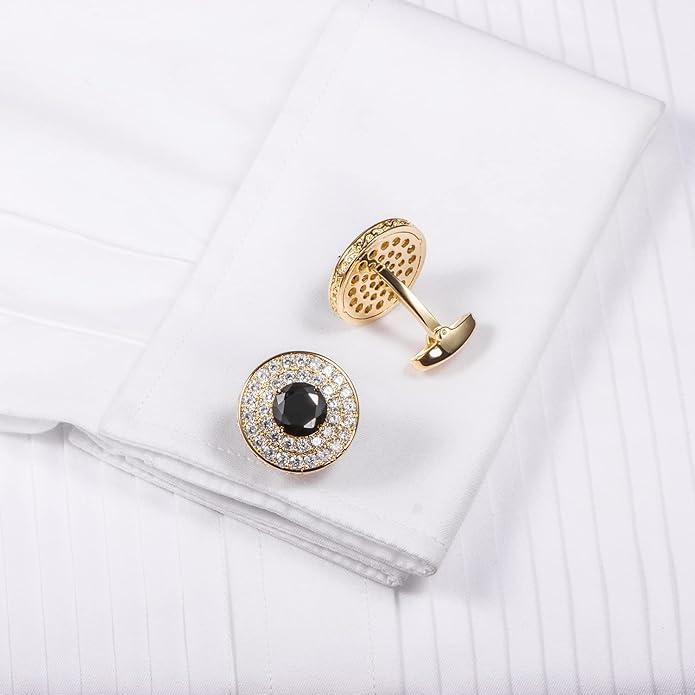 HAWSON Cufflinks for Men, Gold Diamond Crystal Cufflinks for Groom Husband Personalized Gifts, Mens Formal Wedding Business Cufflinks, Luxurious Gorgeous Cuff Links French Shirt Accessories
