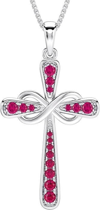 YL 925 Sterling Silver Cross Necklace for Women Halo Infinity Pendant Birthstone Jewelry for Mom