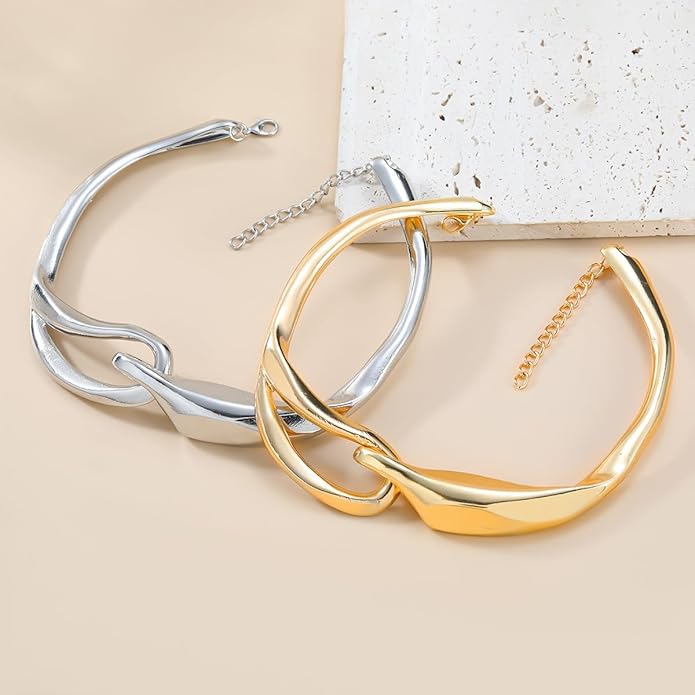 Punk Dripping Water-drop Choker Necklace for Women,Thick Drippy Chain Liquid Metal Collar Necklace Rocker Hip-hop Necklace Cool Metallic Unique Funky Statament Grunge Jewelry