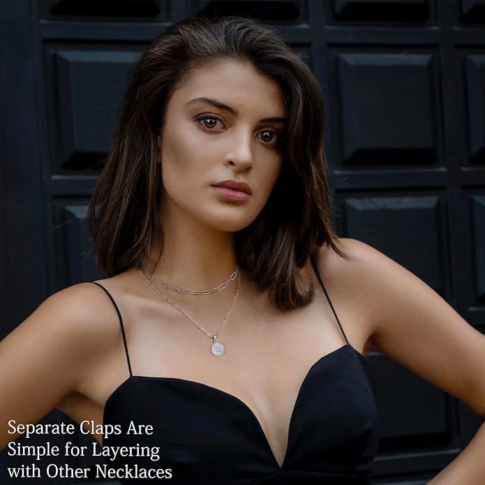 Yoosteel Gold Initial Necklaces for Women, 14K Gold Plated Dainty Layering Paperclip Link Chain Necklace Coin Initial Layered Necklaces for Women Personalized Birthday Gifts