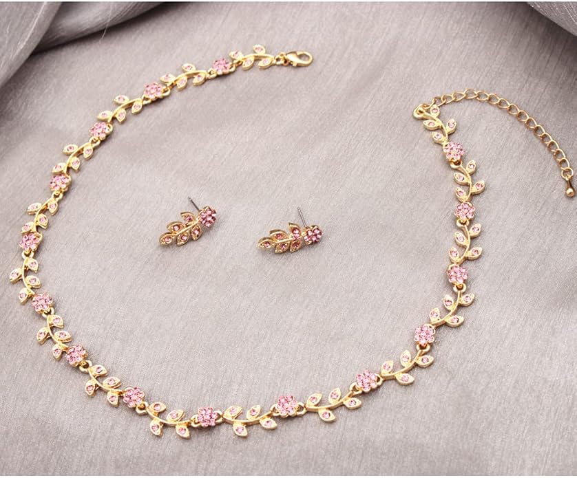 Austrian Crystal Rhinestone Choker Necklace Dangle Earring Link Bracelet Jewelry Set for Brides Bridesmaid Prom Costume Accessories for Women