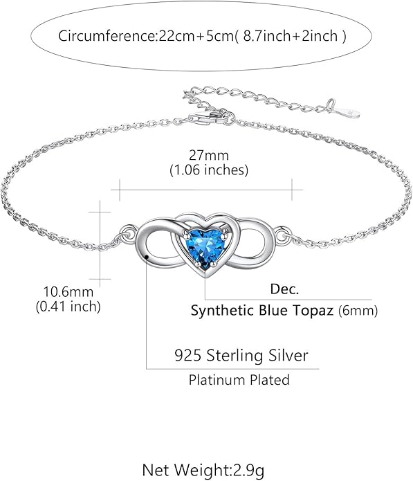 Custom4U Personalized Infinity Ankle Bracelets for Women 925 Sterling Silver Anklet Bracelet Endless Love Symbol Birthstone Charm Adjustable Foot Chain Jewelry Mothers Day Gifts for Mom Wife Women Her