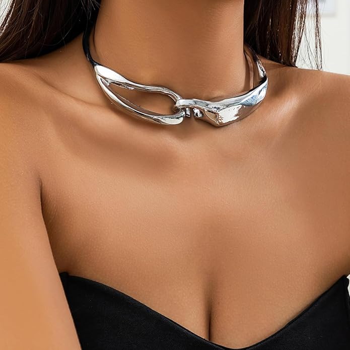 Punk Dripping Water-drop Choker Necklace for Women,Thick Drippy Chain Liquid Metal Collar Necklace Rocker Hip-hop Necklace Cool Metallic Unique Funky Statament Grunge Jewelry