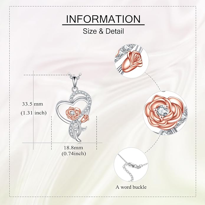 Tulip Sunflower Rose Lily of the Valley Sterling Silver Flower Heart Pendant Necklace Gifts for Women Mother Flower Lover