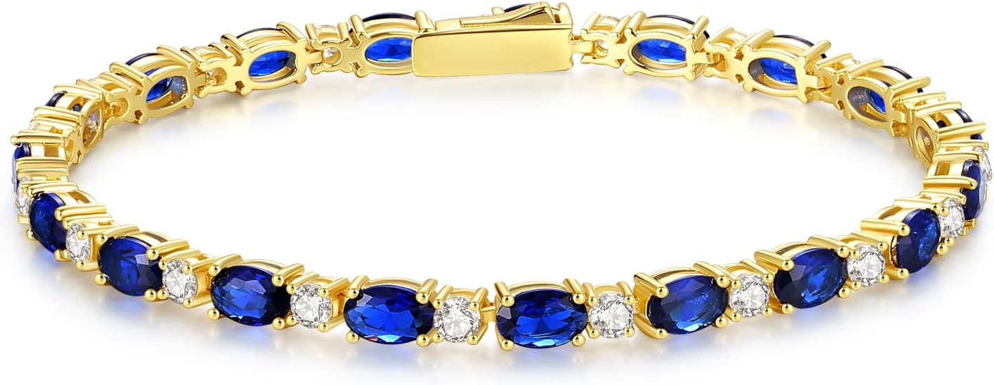 FANCIME 14K Gold Plated Birthstone Bracelets 4mm Sterling Silver Tennis Bracelets Gold Bracelets Birthday Jewelry Gifts for Women 7"