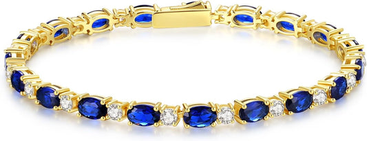 FANCIME 14K Gold Plated Birthstone Bracelets 4mm Sterling Silver Tennis Bracelets Gold Bracelets Birthday Jewelry Gifts for Women 7"