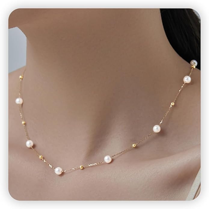 SmileBelle Pearl Necklaces for Women, Daisy Pearl Choker as Y Shaped Pearls Jewelry Gold Heart Necklace for Anniversary Birthday Gifts White Baroque Necklace as Wedding Jewelry