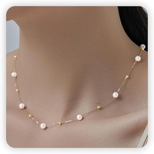 SmileBelle Pearl Necklaces for Women, Daisy Pearl Choker as Y Shaped Pearls Jewelry Gold Heart Necklace for Anniversary Birthday Gifts White Baroque Necklace as Wedding Jewelry